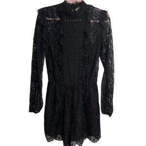 Wayf Black Embroidered Lace Long Sleeve Dress